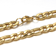 304 Stainless Steel Cuban Link Chain Necklaces and Bracelets Jewelry Sets, with Lobster Claw Clasps, Golden, 24 inch(610mm), 220x7mm(8-5/8 inchx1/4 inch)(SJEW-O065-B-05G)