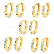 Evil Eye Real 18K Gold Plated Brass Hoop Earrings, with Enamel and Clear Cubic Zirconia, Mixed Color, 13x2.5mm(EJEW-L269-065G)