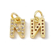 Real 18K Gold Plated Brass Micro Pave Clear Cubic Zirconia Charms, with Jump Ring, Letter.N, 10.5x7x2.5mm, Hole: 3.4mm(KK-E068-VB452-N)
