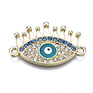 Alloy Enamel Links Connectors, with Rhinestone, Cadmium Free & Nickel Free & Lead Free, Real 18K Gold Plated, Eye, Dark Turquoise, 19.5x30.5x2.5mm, Hole: 2mm(PALLOY-T075-78G-NR)