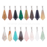 16Pcs 16 Styles Natural & Synthetic Mixed Gemstone Pendants, Bicone Charm, with Random Stainless Steel Snap On Bails, Stainless Steel Color, Mixed Dyed and Undyed, 29~33x11~12mm, Hole: 7x3.5mm or 6x2mm, 1pc/style(G-UN0001-11)