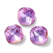 Glass Rhinestone Cabochons, Point Back & Back Plated, Faceted, Square, Fuchsia, 8x8x4mm(RGLA-G020-03C-D502)