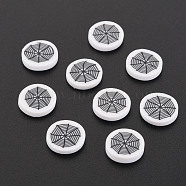 Handmade Polymer Clay Cabochons, Flat Round with Spider Web, White, 9.5~10x1.5~2mm, about 5500pcs/1000g(CLAY-N006-111)