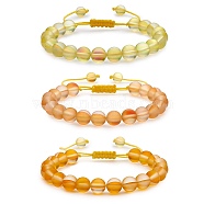 3Pcs Round Synthetic Moonstone Braided Bead Bracelets, Gemstone Jewelry for Women, Yellow, Inner Diameter: 1-7/8~3-1/4 inch(4.8~8.3cm)(BJEW-SW00061-03)