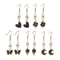 Alloy Enamel Dangle Earrings with Synthetic Crackle Quartz Beaded, Mixed Shapes, 46~55x10~13.5mm(EJEW-JE05384)