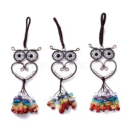 Glass Clips Big Pendant Decorations, with Brass Findings, Owl, Cadmium Free & Lead Free, Clear, 173mm(G-P459-05E)