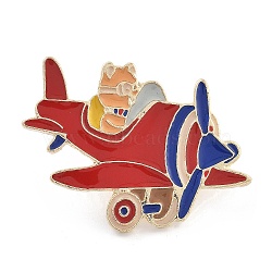 Airplane with Mouse Enamel Pins, Golden Alloy Brooches for Backpack Clothes, Red, 25x35mm(JEWB-K024-05A-G)