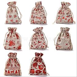 24Pcs 8 Styles Christmas Theme Cotton Gift Packing Pouches Drawstring Bags, for Christmas Valentine Birthday Party Candy Wrapping, Red, Mixed Patterns, 14.3x10cm, 8pattern, 3pcs/pattern, 24pcs(ABAG-SZ0001-21)