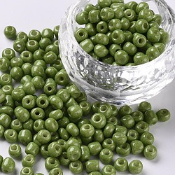 Baking Paint K9 Glass Seed Beads, Olive Drab, 6/0, 4~5x3~4mm, Hole: 1~2mm, about 4500pcs/bag(SEED-S003-K9)