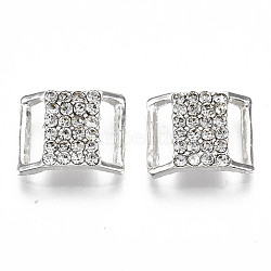 Brass Buckles, with Rhinestone , Rectangle, Silver, Crystal, 12x15x4mm, Hole: 9.5x2.5mm(RB-S066-20)