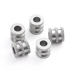 201 Stainless Steel Beads, Grooved Beads, Column, Textured, Stainless Steel Color, 8x8mm, Hole: 4mm(STAS-G231-02P)