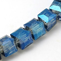 Electorplated Glass Beads, Rainbow Plated, Faceted, Cube, Coconut Brown, 9x9x9mm, Hole: 1mm(EGLA-E006-3L)