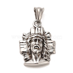 Tibetan Style 304 Stainless Steel Pendants, Woman, Antique Silver, 30x23x6.5mm, Hole: 8.5x4.5mm(STAS-M334-25AS)