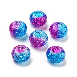 Two Tone Transparent Crackle Acrylic European Beads, Large Hole Beads, Rondelle, Dodger Blue, 14x8.5mm, Hole: 5.5mm, about 537pcs/500g(TACR-P009-B01-07)