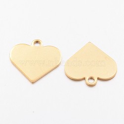 Ion Plating(IP) 304 Stainless Steel Charms, Stamping Blank Tag Pendant, Heart, Golden, 15.5x16x0.7mm, Hole: 1.5mm(X-STAS-K112-03G)