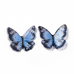 Transparent Resin Cabochons, with Gold Foil, Butterfly, Royal Blue, 21.5~22x22~24.5x1.5~4.7mm(RESI-L036-10A-02)