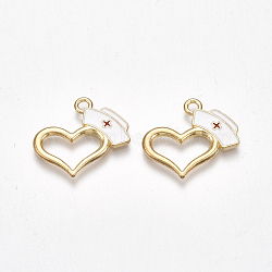 Alloy Pendants, Cadmium Free & Lead Free, with Enamel, Heart with Nurse Cap, Light Gold, White, 20x22x1.5mm, Hole: 2mm(X-ENAM-S115-096)