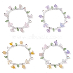 Natural Mixed Stone & Glass Beaded Stretch Bracelet with Flower Charms, Inner Diameter: 2-3/8 inch(6.1cm)(BJEW-JB10176)