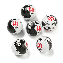 Halloween Series Wood European Beads, Round, White, 15x16x16mm, Hole: 4.5mm(WOOD-U002-01D)