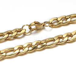 304 Stainless Steel Cuban Link Chain Necklaces and Bracelets Jewelry Sets, with Lobster Claw Clasps, Golden, 24 inch(610mm), 220x7mm(8-5/8 inchx1/4 inch)(SJEW-O065-B-05G)