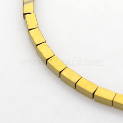 Electroplate Non-magnetic Synthetic Hematite Beads Strands, Frosted Cuboid Beads, Golden Plated, 4x2x2mm, Hole: 1mm, about 98pcs/strand, 15.7 inch(G-J213A-06A)