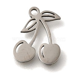 201 Stainless Steel Pendants, Fruit Charms, Cherry, 12.5x10x1mm, Hole: 1.2mm(STAS-R136-01P-06)