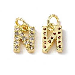 Real 18K Gold Plated Brass Micro Pave Clear Cubic Zirconia Charms, with Jump Ring, Letter.N, 10.5x7x2.5mm, Hole: 3.4mm(KK-E068-VB452-N)