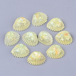 Transparent Epoxy Resin Cabochons, Imitation Jelly Style, with Sequins/Paillette, Shell Shape, Champagne Yellow, 18.5x23.5x9.5mm(CRES-T020-06D)