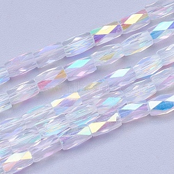 Electroplate Transparent Glass Beads Strands, AB Color Plated, Faceted, Column, AB Color Plated, 5x3mm, Hole: 0.5mm, about 100pcs/strand, 19.4 inch(EGLA-E046-C01)