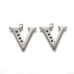 304 Stainless Steel Letter Pendant Rhinestone Settings, Letter.V, 16.5x17.5x1.5mm, Hole: 1.2mm, Fit of: 1.6mm rhinestone(STAS-Y006-61P-V)