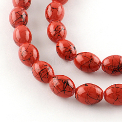 Baking Painted Drawbench Glass Bead Strands, Oval, Red, 11x7.5~8.5mm, Hole: 1mm, about 78pcs/strand, 31.4 inch(GLAD-S080-8x11-83)