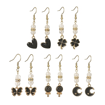 Alloy Enamel Dangle Earrings with Synthetic Crackle Quartz Beaded, Mixed Shapes, 46~55x10~13.5mm