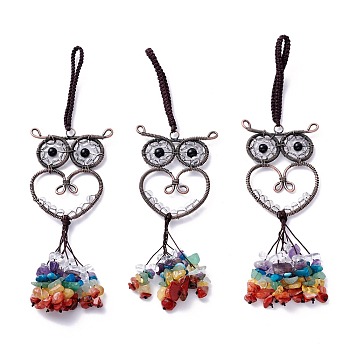 Glass Clips Big Pendant Decorations, with Brass Findings, Owl, Cadmium Free & Lead Free, Clear, 173mm