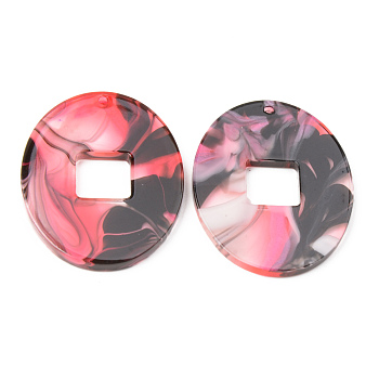 Acrylic Pendants, Oval, Hot Pink, 34x27x2mm, Hole: 1.5mm