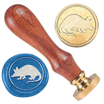 Golden Tone Brass Sealing Wax Stamp Head, with Wood Handle, for Envelopes Invitations, Gift Card, Armadillo, 83x22mm, Stamps: 25x14.5mm