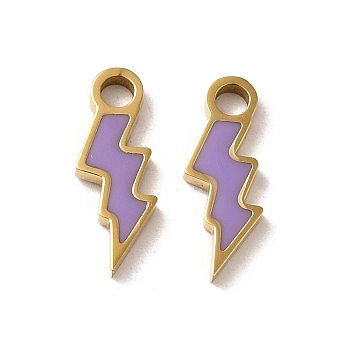 304 Stainless Steel Enamel Charms, Lightning Bolt Charm, Real 14K Gold Plated, 14x5x1.5mm, Hole: 2mm