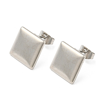 Brass Stud Earrings, Plain Square, Platinum, 12x11.5mm