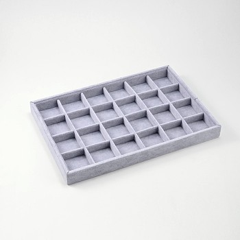 Rectangle Wood Presentation Boxes, with Velours, 24 Compartments, Light Steel Blue, 24x35.5x3cm