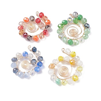 Electroplate Glass Beads Pendants, with Eco-Friendly Copper Wire, Vortex, Mixed Color, 35x32x5mm, Hole: 1.4mm