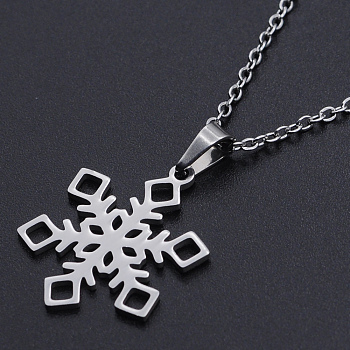 201 Stainless Steel Pendants Necklaces, with Cable Chains and Lobster Claw Clasps, Snowflake, Stainless Steel Color, 17.71 inch(45cm), 1.5mm
