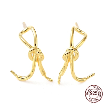 925 Sterling Silver Stud Earring, Knot, Real 18K Gold Plated, 13x10.5mm, Pin: 0.7mm