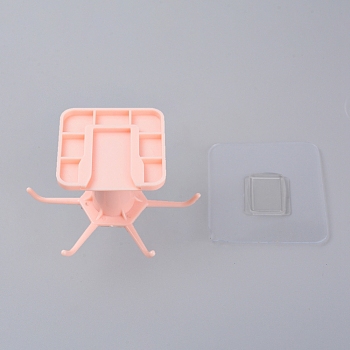 ABS Rotated Hook Hangers, 6 Hooks, with Plastic Non-trace Stick, Pink, 7.5~10x6.5~10x0.4~5.3cm, 2pcs/set