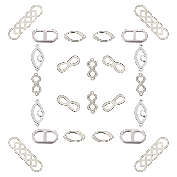 SUNNYCLUE Stainless Steel Links Connectors,Mixed Shapes, Stainless Steel Color, 20.5x9x1.5mm, Hole: 1.5mm, 24pcs/box