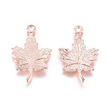 Alloy Pendants, for Jewelry Making, Maple Leaf, Rose Gold, 23x15x2mm, Hole: 1.5mm