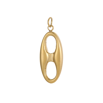 304 Stainless Steel Pendants, Oval Charms, Ion Plating(IP), with Jump Ring, Real 14K Gold Plated, 22x9mm
