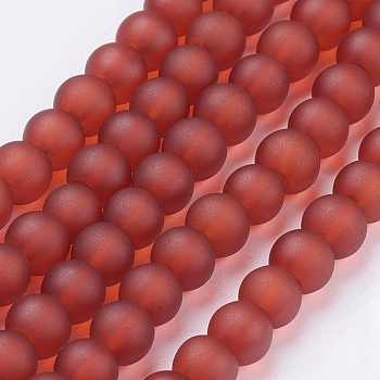 Transparent Glass Bead Strands, Frosted, Round, Tomato, 6mm, Hole: 1.3~1.6mm, about 140pcs/strand, 31.4 inch