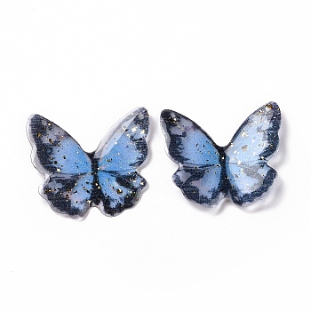 Transparent Resin Cabochons, with Gold Foil, Butterfly, Royal Blue, 21.5~22x22~24.5x1.5~4.7mm
