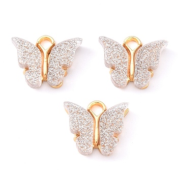 Alloy Enamel Pendants with Glitter Powder and Zinc Alloy Hanging Plating, Butterfly, Light Gold, WhiteSmoke, 13x15x3.5mm, Hole: 2.0mm