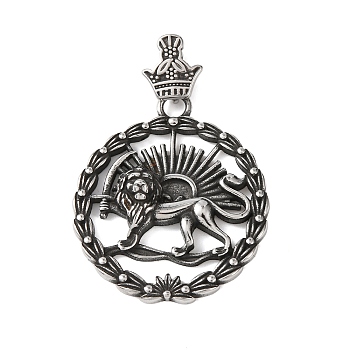304 Stainless Steel Pendants, Flat Round with Shir O Khorshid Charms, Antique Silver, 51mm, Hole: 6.5x3.5mm
