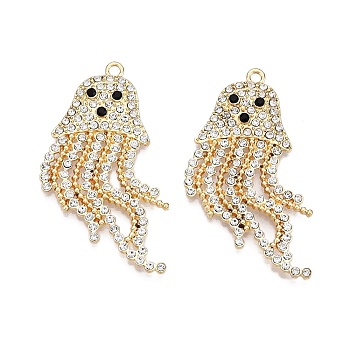 Rack Plating Alloy Rhinestone Pendants, Cadmium Free & Lead Free & Lead Free, Jellyfish, Light Gold, 46x30x3.5mm, Hole: 2mm